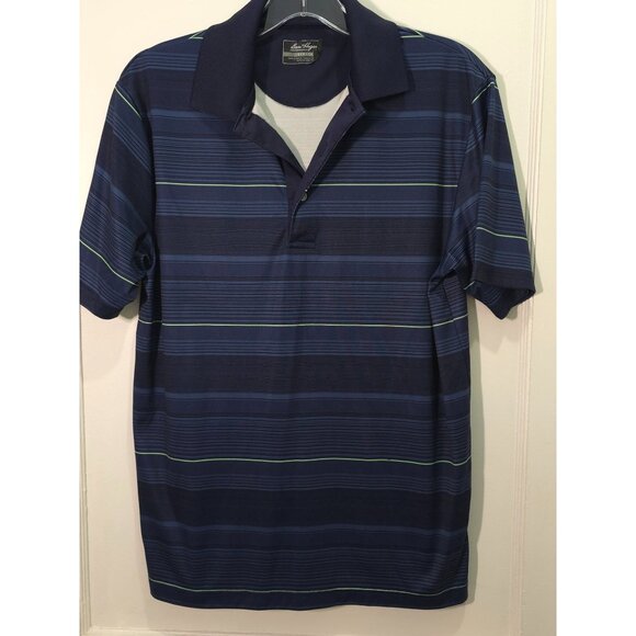 Ben Hogan Performance Small Navy Blue Striped Golf Polo Shirt Lime Green Lines - Picture 1 of 8